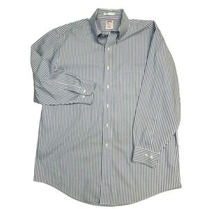 Brooks Brothers 346 Men's 16.5 2/3 Blue White Stripe Button-Down Shirt Non-Iron